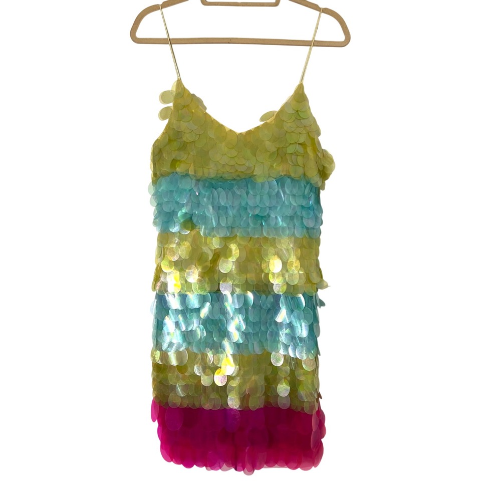 THEIA Mini Dress Sz 8 Colorblock Paillette Sequins Vibrant Glamerous Party Event